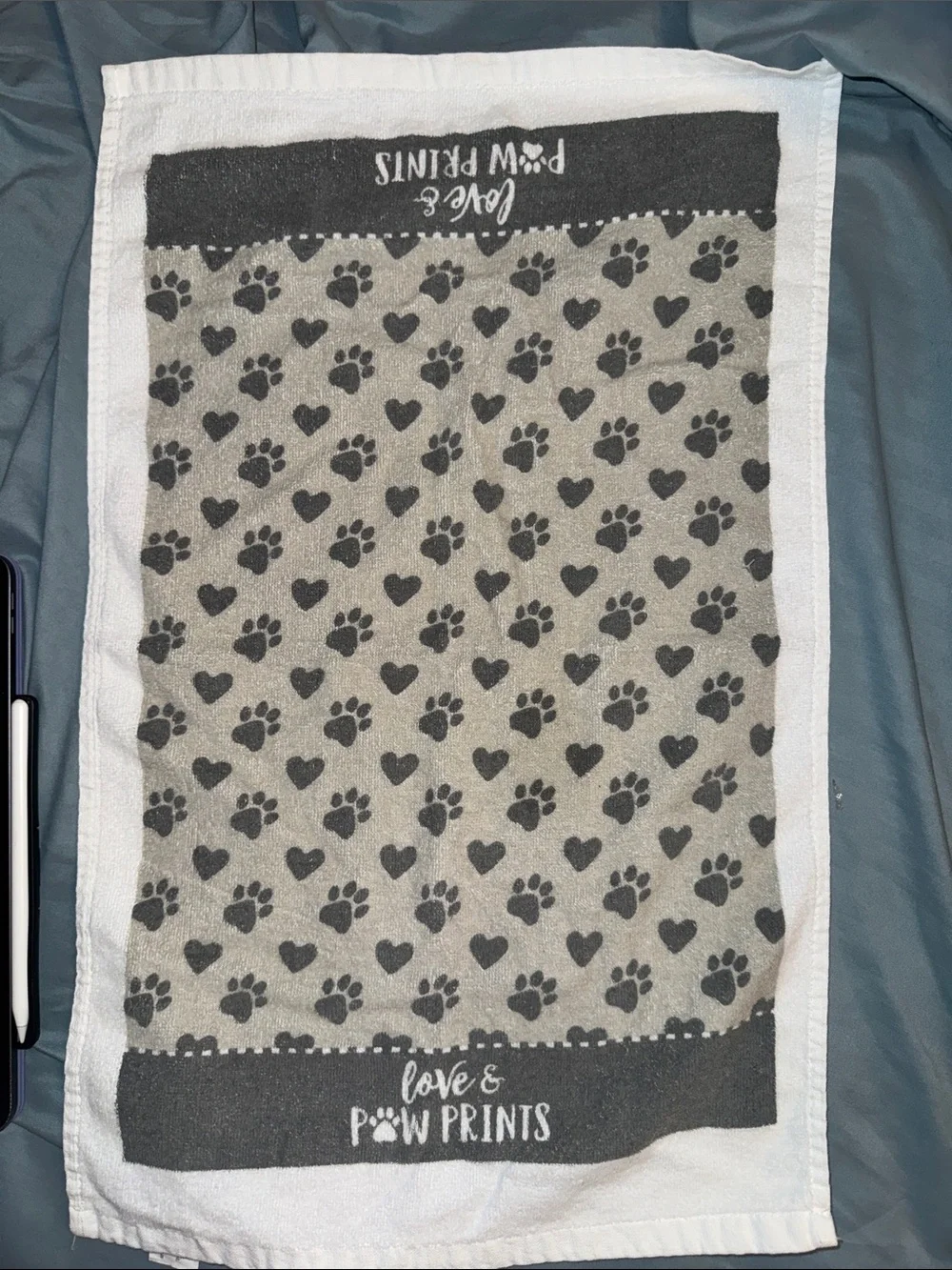 Love Paw Print Pet small tea Towel size Gray Heart Pattern 100 cotton toy size
